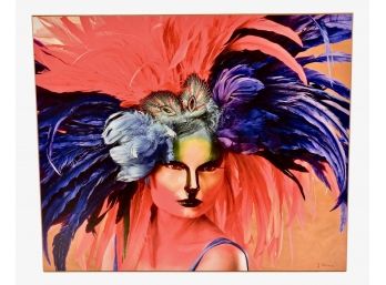 Signed George Stiros Colorful Masquerade Print On Board