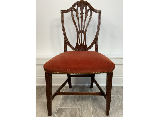 Antique Hand Carved Wooden Chair Velvet Seat With Nail Head Trim