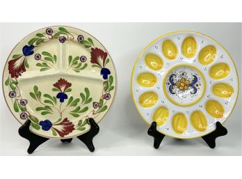 Vintage German Porcelain Plate And Modern Italian Deviled Egg Dish