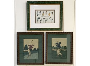 Golf Print And Framed Needlepoints
