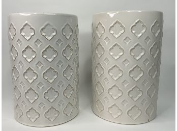 Two White Ceramic Planters