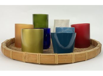 Weaved Tray With Votives And Vases