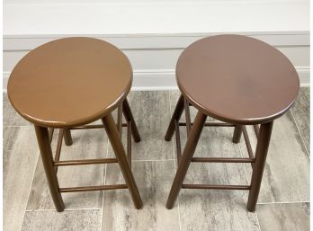 Two Brown Wood Stools