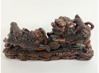 Rosewood Carved Dueling Lions