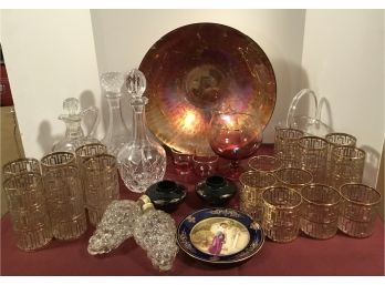 Holiday Gold Festival, Platter, Decanters, Glasses