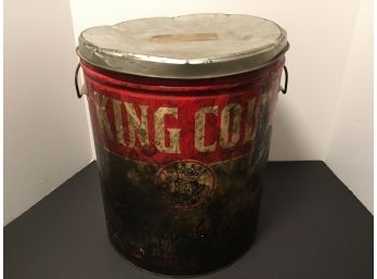 Antique King Cole Potato Chip Large Barrel Tin