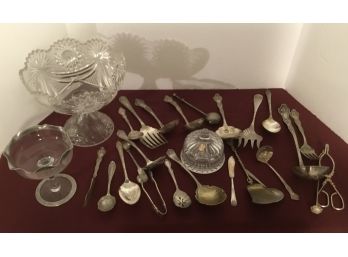 Vtg. Silverplated Serving Pieces, Crystal Compote/Dish/+ +