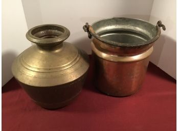 Antique Copper Boiler & Brass Jug