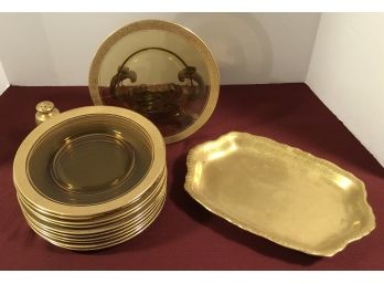 PICKARD Dish Set Antique Gold Gilded Amber +