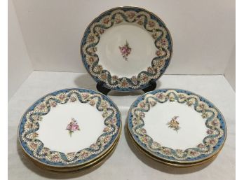 Antique Gold Gilded 8 Hand Painted Dishes, Porcelain
