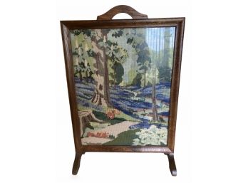 Vintage Biddles Ltd. ' Bunny In The Woods' Needlepoint  In Oak Frame