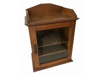 Small Antique Oak Display Cabinet W/ Glass Door 11' X 7 ' X 15'