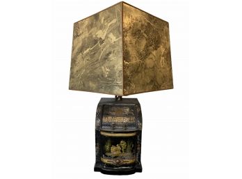 Antique Chinoiserie Lamp- Made From Old Cardemon Seed Decorated Tin Store Display