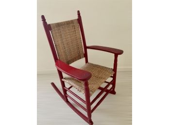 Vintage Red Rocking Chair W/ Rush Seats  39' Tall