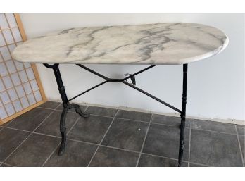 Antique Cast Iron Table With Marble Top 47' X 24' X 30'