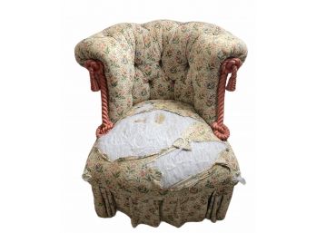 Vintage Slipper Chair To Be Reupholstered - Wonderful Ribbon Wood Details.