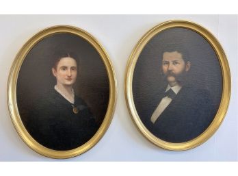Pair 19th Century Oil Paintings In Gilded Frames -unsigned 33' X 28'