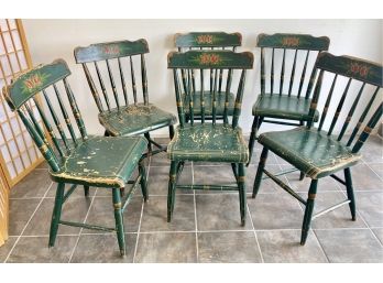 Six Antique Painted Hitchcock ? Green Chairs