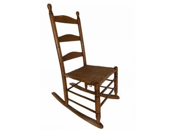 Vintage Oak Child's Rocking Chair W/ Split Bamboo Seat