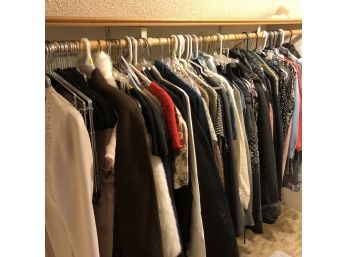 Women's Clothing Lot: Tops, Jackets, Hangers