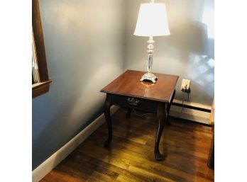 Dark Wood Side Table With Crystal Lamp