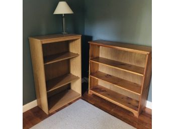 Set Of Two Wooden Bookcases With Lamp