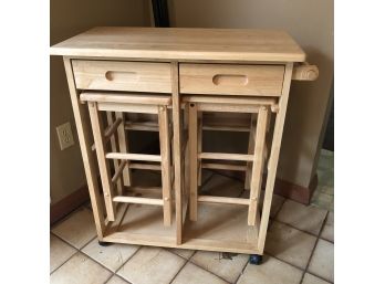 Compact Wood Kitchen Cart With Stools