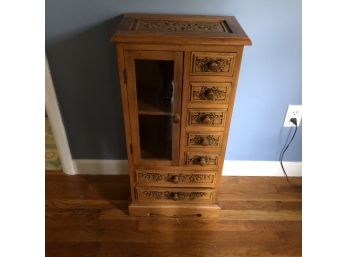 Carved Wooden Jewelry Armoire