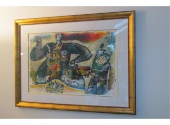 Large Framed Serigraph Print Titled - Cantique Pour Faire Fleur - Pencil Signed By Jewish Artist Theo Tobiasse