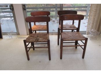 Lot Of 4 MCM Wood And Rush J39 Chairs Designed By Borge Morgensen For FDB Mobler. AS IS