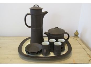 Dansk Jens Quistgaard Ihq Brown Flamestone Coffee And Tea Service Set With 4 Cups And Saucers And Tray