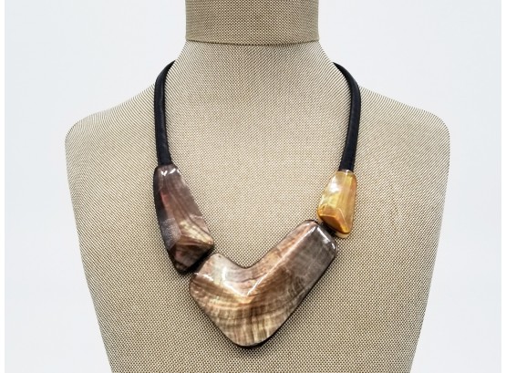 A Vintage Leather And  Abalone Encased In Lucite Necklace