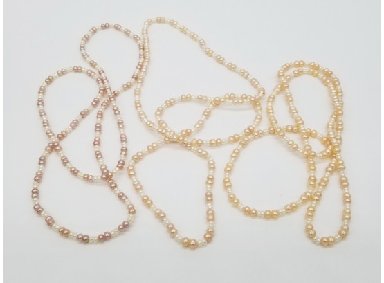 A Series Of 3 Genuine Cultured Freshwater Baroque Seed Pearl Necklaces