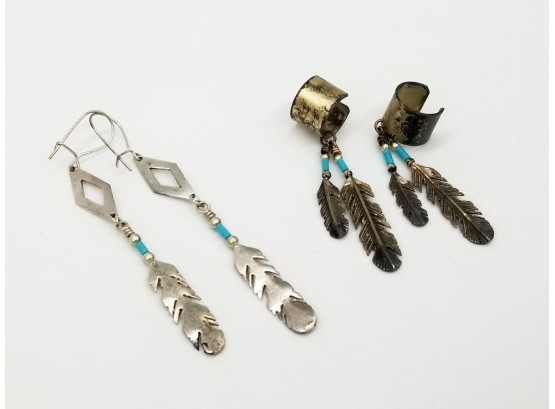 Sterling And Turquoise Earrings/cuff