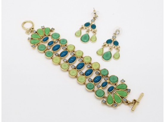 Blue And Green Bracelet And Earrings