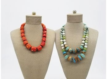 Turquoise And Coral  Necklace Group