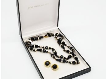 Swarovski  Vintage Jet Black Necklace With Crystal Accents And Earrings