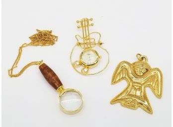 Gold Tone Pendants And Pin
