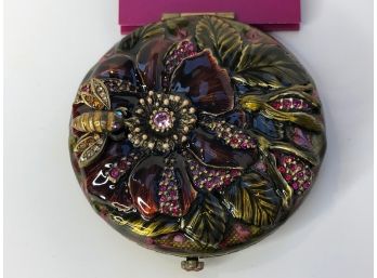 Jay Strongwater Enameled And Bejeweled Mirrored Compact