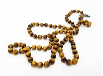 Mish New York Tiger Eye Bead Necklace With Sterling Clasp