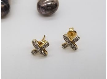 14k Gold And Diamond X Earrings, Plus Sterling Earrings