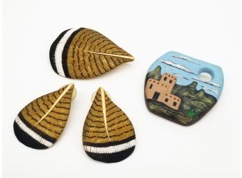 Wood And Ceramic Pins & Earrings