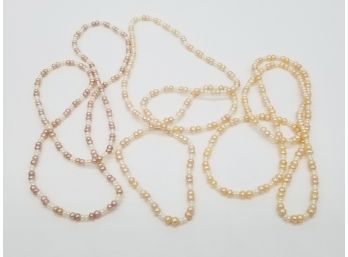 A Series Of 3 Genuine Cultured Freshwater Baroque Seed Pearl Necklaces