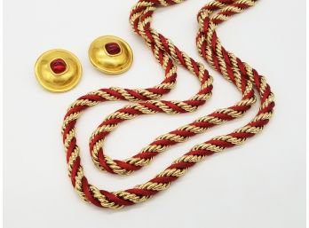 Red Rope Necklace And Earrings