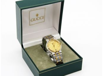 Gucci Men's Watch, Gold Face With Stainless Link Band