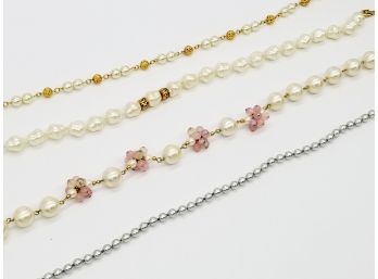 4 Faux Pearl Necklaces
