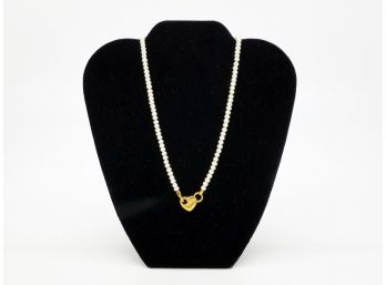 Faux Pearl Necklace With Sweet Heart Charm
