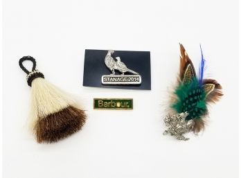 Nature Set: Bird Pin, Squirrel Pin With Feathers And More