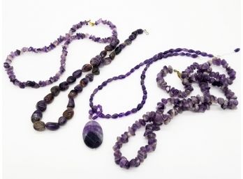 A Series Of 4 Amethyst Necklaces (2 With Sterling Silver Findings)