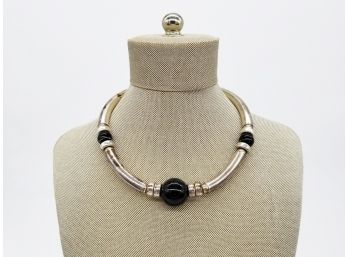 Sterling  And Black Bead Choker